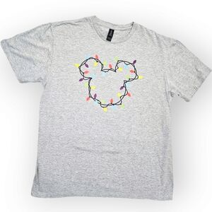 Disney Christmas Lights Mickey Tee Shirt Heather Gray Size Large